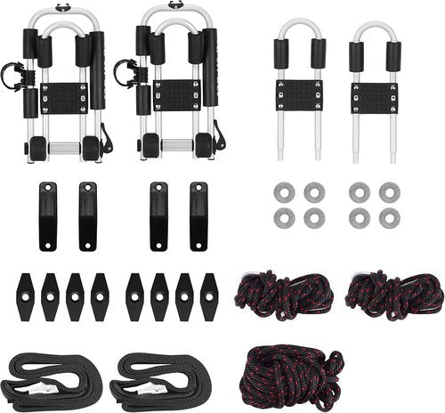 ARTIPOLY Kayak Roof Rack - 4-in-1 J-Bar for 2 Kayaks & Canoes | Easy Mount with Paddle Holder for SUVs & Trucks