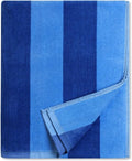 Cabana Large Beach Towel - Oversized Cotton Velour 35 x 70 Inch Blue Striped Pool Towel for Adults