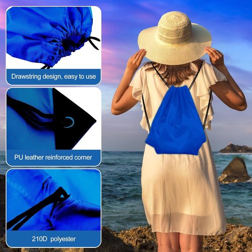 KUUQA Drawstring Backpack - 20Pcs Bulk Blue Gym Sack Bags for Sports, Travel & Storage