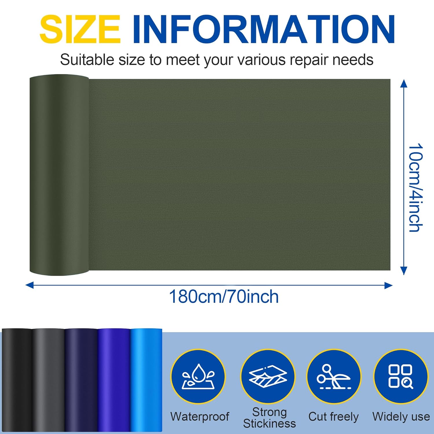 Skiennix Fabric Repair Tape - Self-Adhesive Waterproof Nylon Patch Kit for Jackets & Tents | Army Green 4x70 Inch