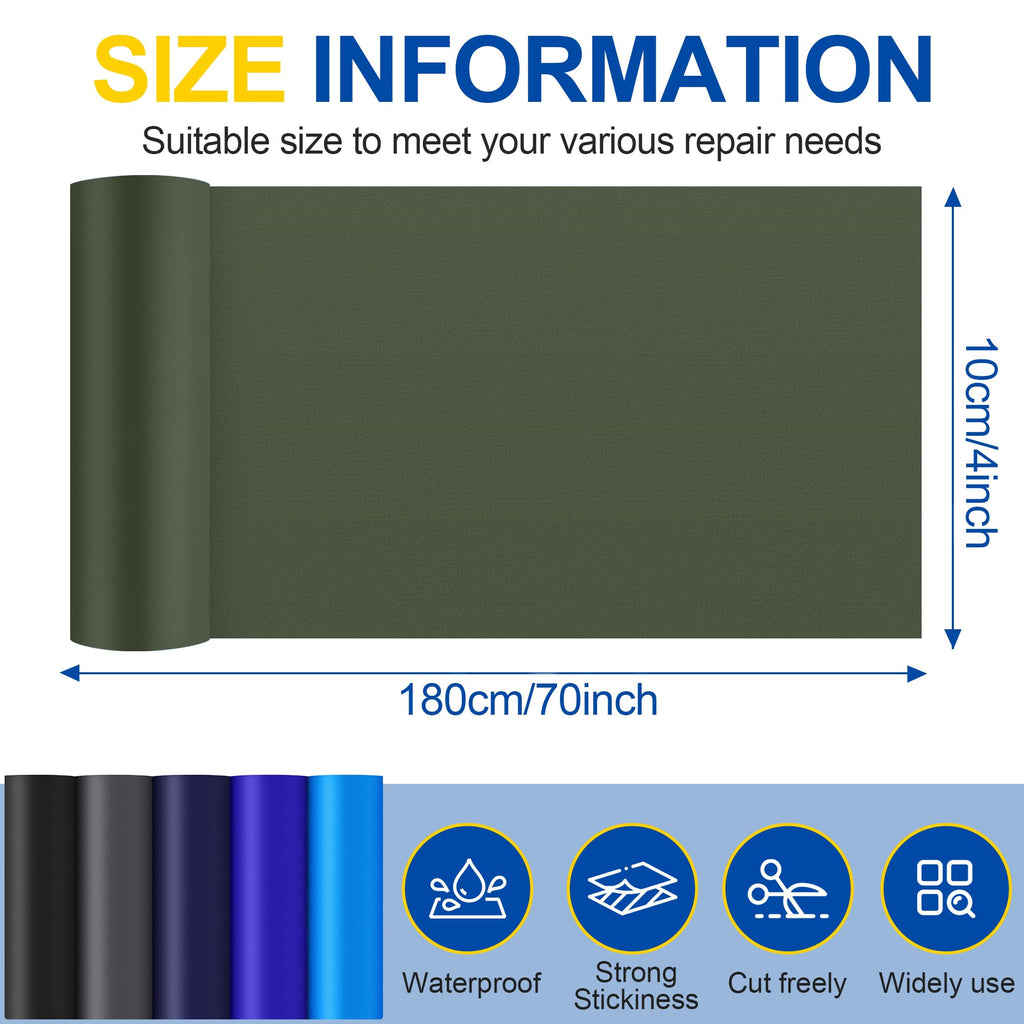 YIKAD Fabric Repair Tape, Self Adhesive Nylon Repair Patch, Waterproof Outdoor Nylon Tape/Patch Kit for Down Jacket Clothing Tent Awnings Boat Cover Couches Army Green 4x70 inch
