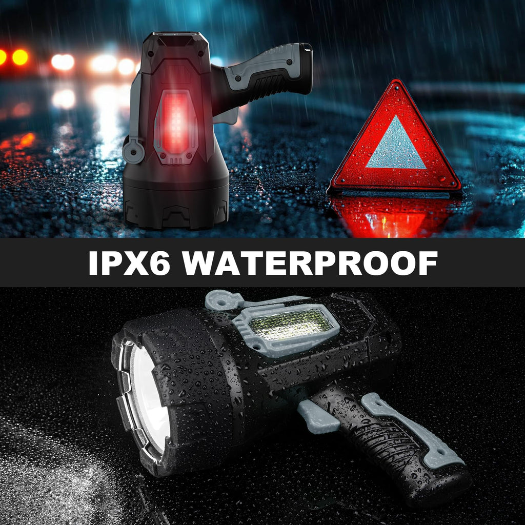 Vinderfine Rechargeable Spotlight, 99000 Lumens Super Bright Led Spotlights Flashlight with Cob Light, 10000ɱAh Spot Lights, Handheld Spotlight for Hunting Boating Outdoor, Long Runtime