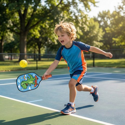 Kids Pickleball Paddle - Lightweight & Durable with Large Sweet Spot - Cute Pickleball Paddle Gift for Toddler & Youth Players - Skateboard Dino