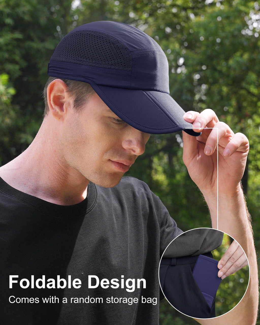 GADIEMKENSD Men Outdoor Hat Reflective Folding Running Sport Hats Summer Cool UPF 50 Sun Unstructured Baseball Caps for Men Women Breathable Light Quick Dry Travel Golf Hat Blue