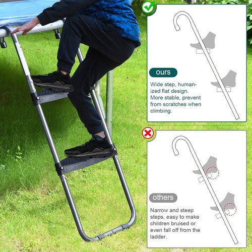 HBTower Trampoline Ladder - Wide Steps & Universal Hook - UV Treated Steel, 220 lbs Capacity