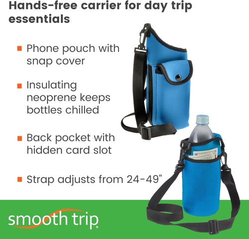 AquaPockets Neoprene Water Bottle Holder - Adjustable Sling Bag with Phone Pouch | Fits 32 oz. Bottles