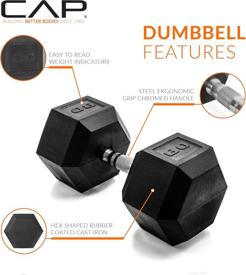 CAP Barbell Coated Hex Dumbbell - Durable Weight Options from 10 to 120 lbs | Versatile Fitness Gear