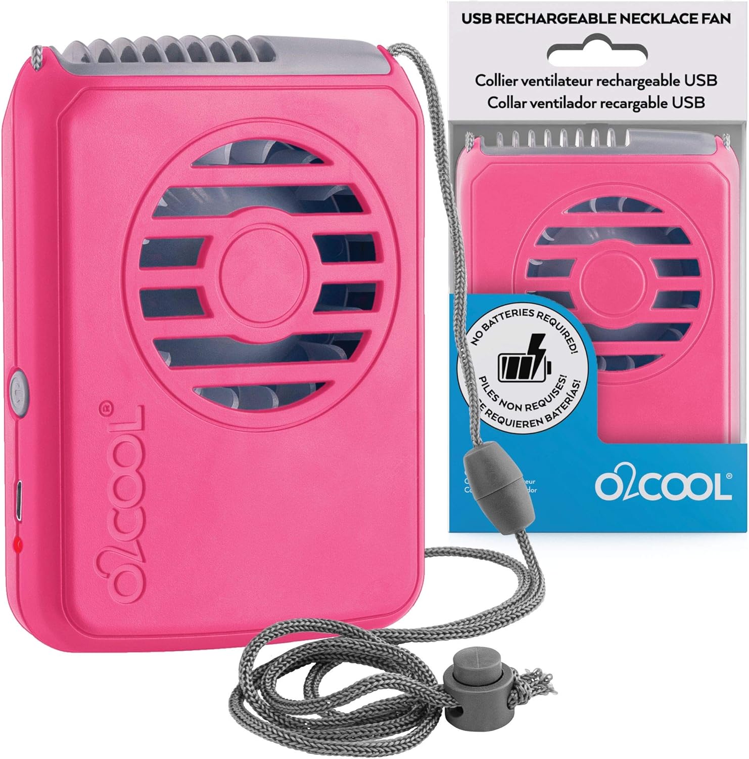 O2COOL Rechargeable Neck Cooling Fan - Portable Battery-Powered Design | 2-Pack in Pink