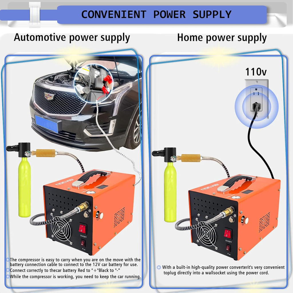 PCP Air Compressor - 4500 PSI Oil-Free Air Pump for Rifles & Paintball Tanks | 12V DC & 110V AC