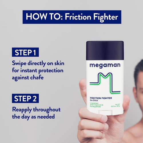 Megababe Megaman Friction Fighter Go Anti-Chafe Stick | Prevents skin chafe & irritation | Thighs, arms, & more | 2.12 oz