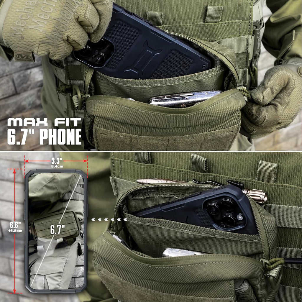 WYNEX Tactical Molle Admin Pouch - Utility EDC Bag with Laser Cut Design & American Flag Patch