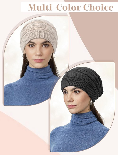 Senker Fashion Beanie Hats for Women, Winter Slouchy Knit Beanies Warm Fleece Lined Chunky Oversized Skull Cap Gifts Off White Grey