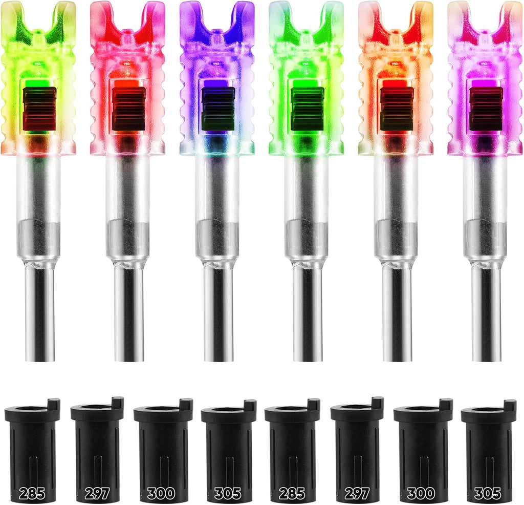 Skiennix Lighted Crossbow Nocks - 6 Pack with Half-Moon Design & Multiple Bushings (.285, .297, .300, .305)