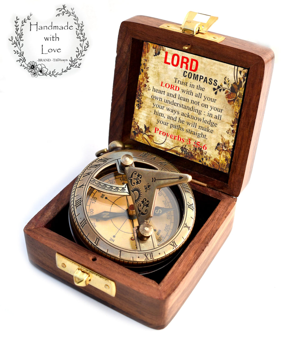 Trust in The Lord-Proverbs 3: 5-6 verse Engraved Sundial Clock in Box Sun Clock Ship Replica Watch, Sundial Compass, Gift Compass, 2025 Graduation Gifts- Baptism Gifts Compass for Women Mens Boy Girls