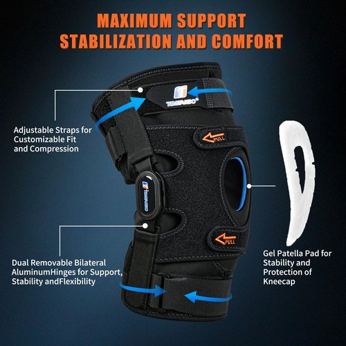 Hinged Knee Brace for Meniscus Tear, Knee Brace for Women and Men with Removable Side Stabilizers and Patella Gel Pad, Knee Support for Knee Pain , ACL, MCL, PCL, Arthritis, Injury or Surgery Recovery
