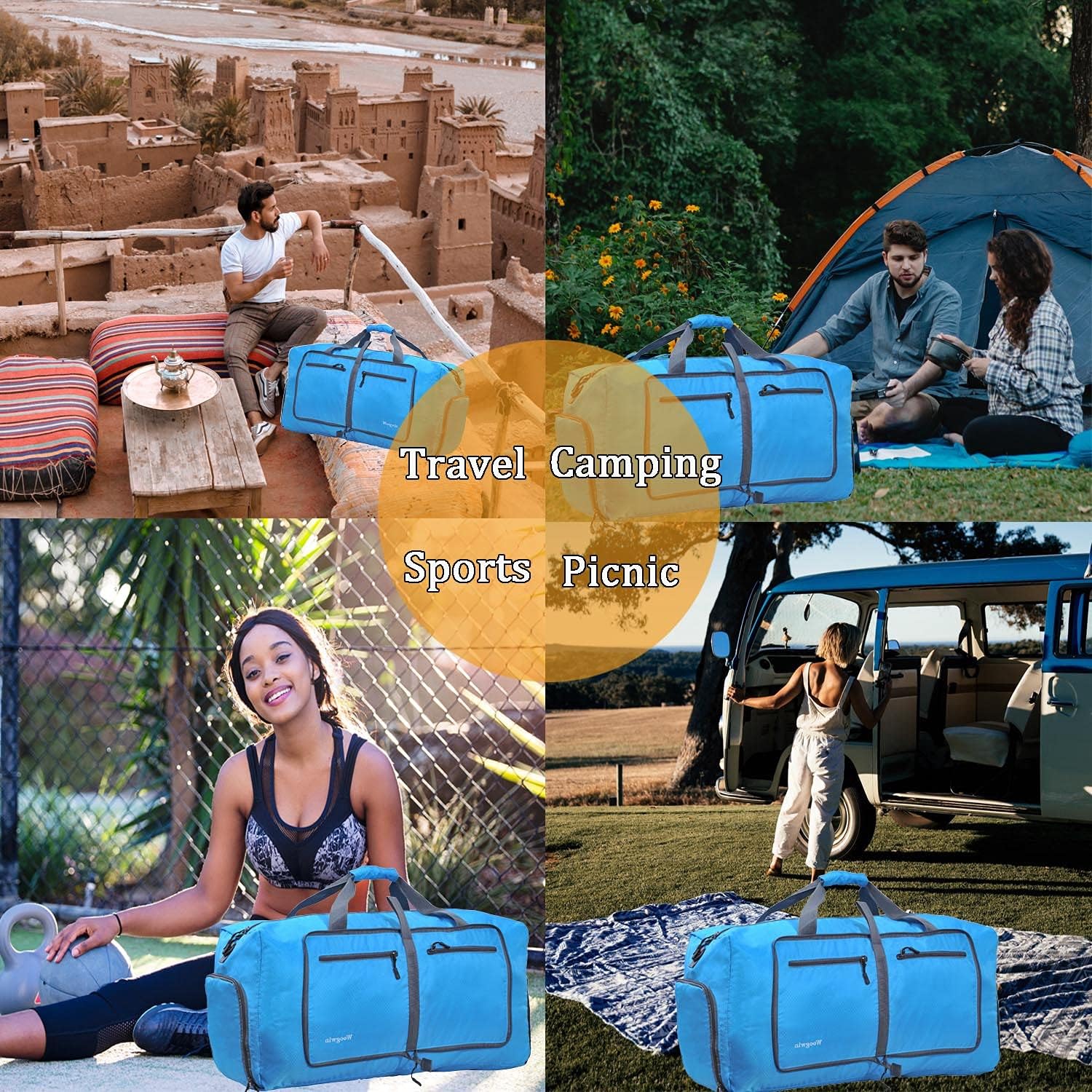 Woogwin Travel Duffel Bag - Large Waterproof & Foldable Overnight Bag for Gym, Beach, Pool