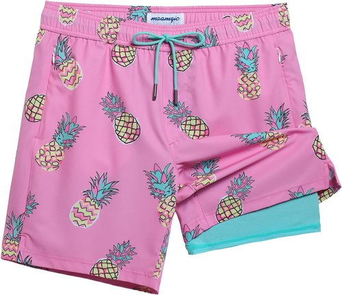 maamgic Mens Swim Trunks with Compression Liner 7" Bathing Suit Quick Dry Swimming Trunks for Men with Zipper Pockets