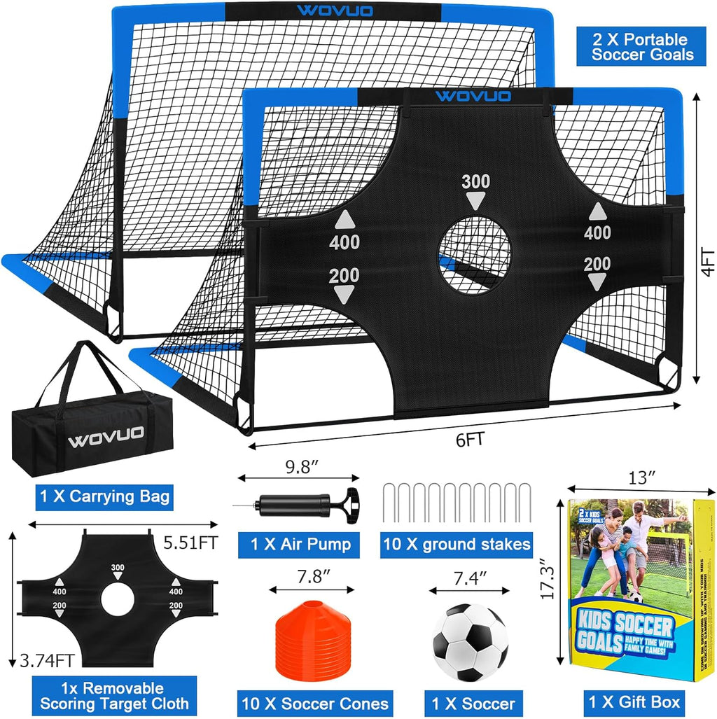 Skiennix Kids Soccer Goals - Portable 6x4 ft Training Set with Target, Ball & Cones for Ages 3-14