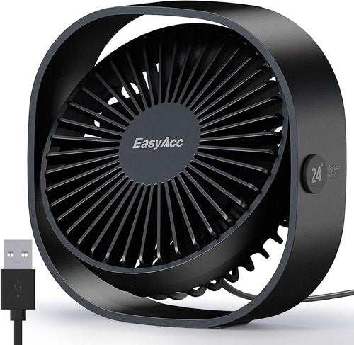 EasyAcc USB Small Desk Fan - 360° Rotatable Head & Powerful 3-Speed Portable Fan for Home & Travel
