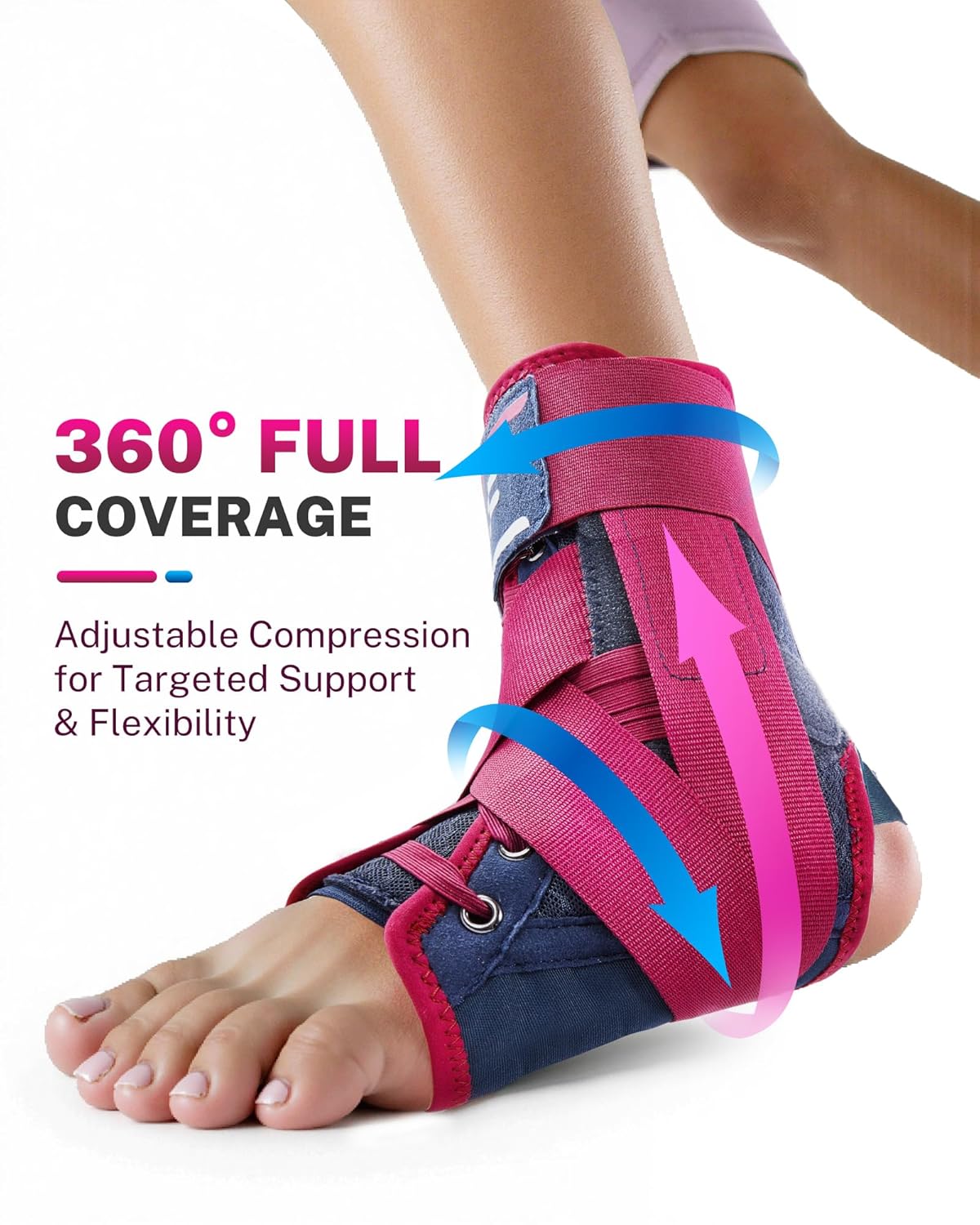 Skiennix Ankle Brace - Adjustable Figure 8 Compression Support for Achilles Tendonitis & Sprains | Size M