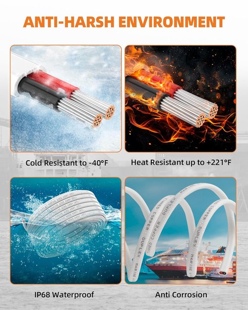 Marine Grade 4 Gauge Wire - Tinned Copper, IP68 Waterproof & Corrosion-Resistant | 50FT Length