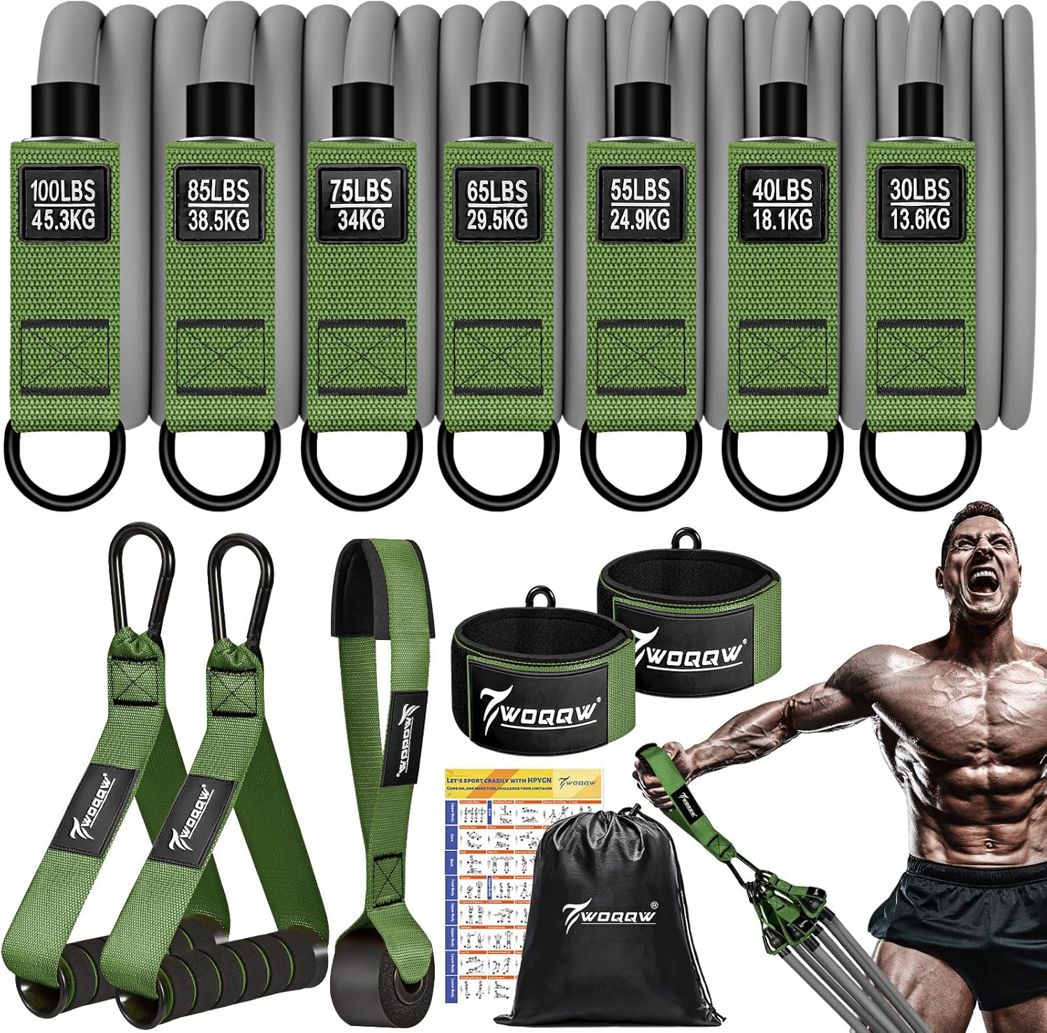 WOQQW Heavy Resistance Bands - 350lbs/450lbs Exercise Bands with Handles for Strength Training | Home Gym Equipment