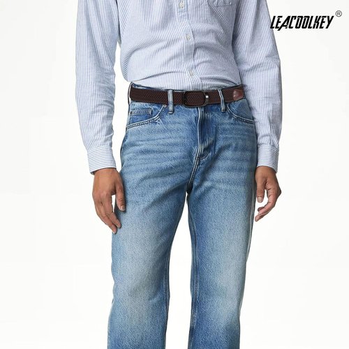 LEACOOLKEY Stretch Belts for Men - Elastic Woven Braided Casual Golf Belt | 2 Pack, 1 3/8" Width