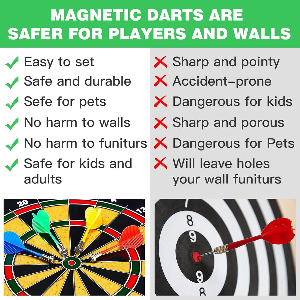 Skiennix 2-in-1 Double-Sided Magnetic Dart Board - Safe Dart Game Set for Kids & Adults | Includes 12 Darts & 12 Sticky Balls