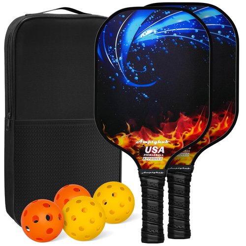 Carbon Fiber Surface Pickleball Paddles Set of 2, 2023 USAPA Approved, Polypropylene Honeycomb Core, Anti-Slip Sweat-Absorbing Grip, 2 Paddles, 2 Indoor Pickleball & 2 Outdoor Pickleball, 1 Carry Bag