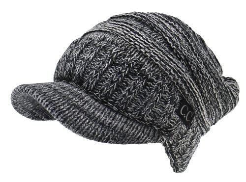 C.C Trendy Warm Oversized Chunky Soft Oversized Ribbed Slouchy Knit Hat with Visor Brim (Black Mix)