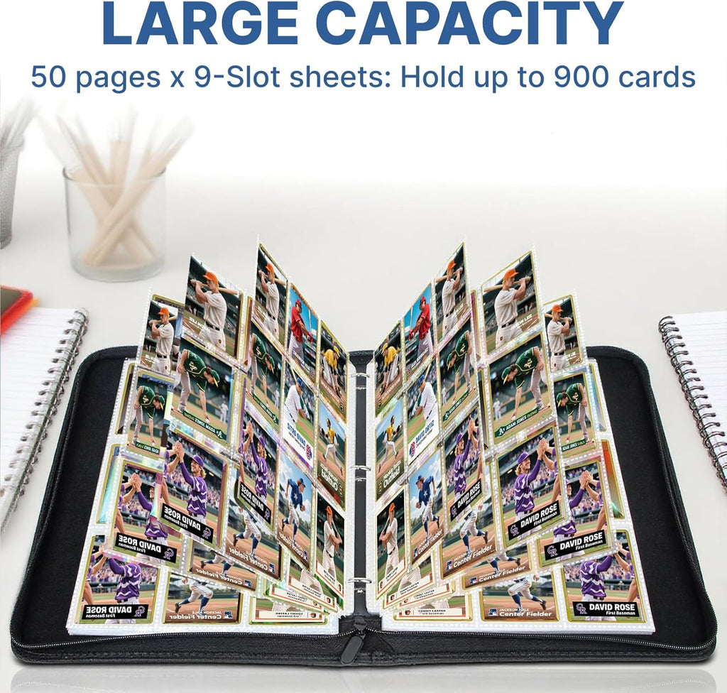Skiennix Trading Card Binder - Premium 9 Pocket Collection Album for 900 Cards | Blue Double-Sided Holder
