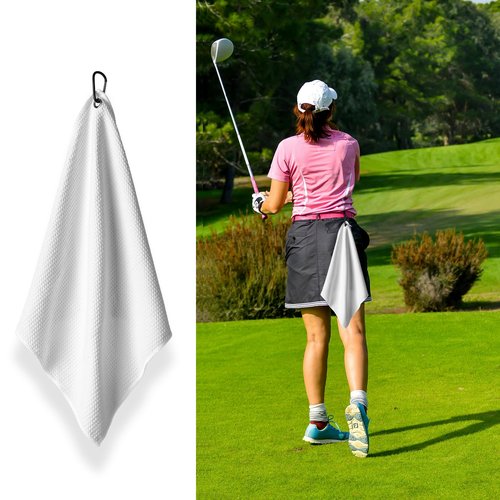 Mile High Life Microfiber Towel 3 Pack, 16" X 16", Waffle Pattern Design with Carabiner Clip, Super Absorbent, Small Towels, Golf Bag Accessories for Men and Women, Gift (White)