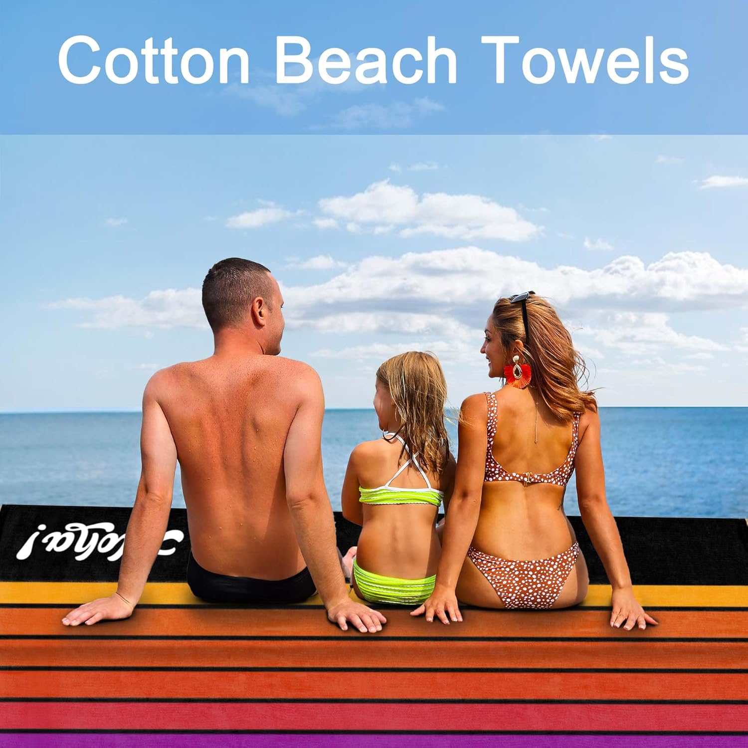 VOOVA 2PC Beach Towels - Soft & Absorbent 100% Cotton, Lightweight Pool Towels | 33" X 65", Palm Sunset & Stripe Set