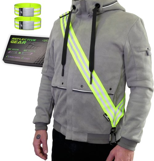 FREEMOVE Reflective SASH with 2 Reflective Arm Bands/Reflective Wristbands > Ultralight & Practical > Reflective Vest Gear for Your Visibility at Day & Night >for Dog Walking >for Women, Men, Kids