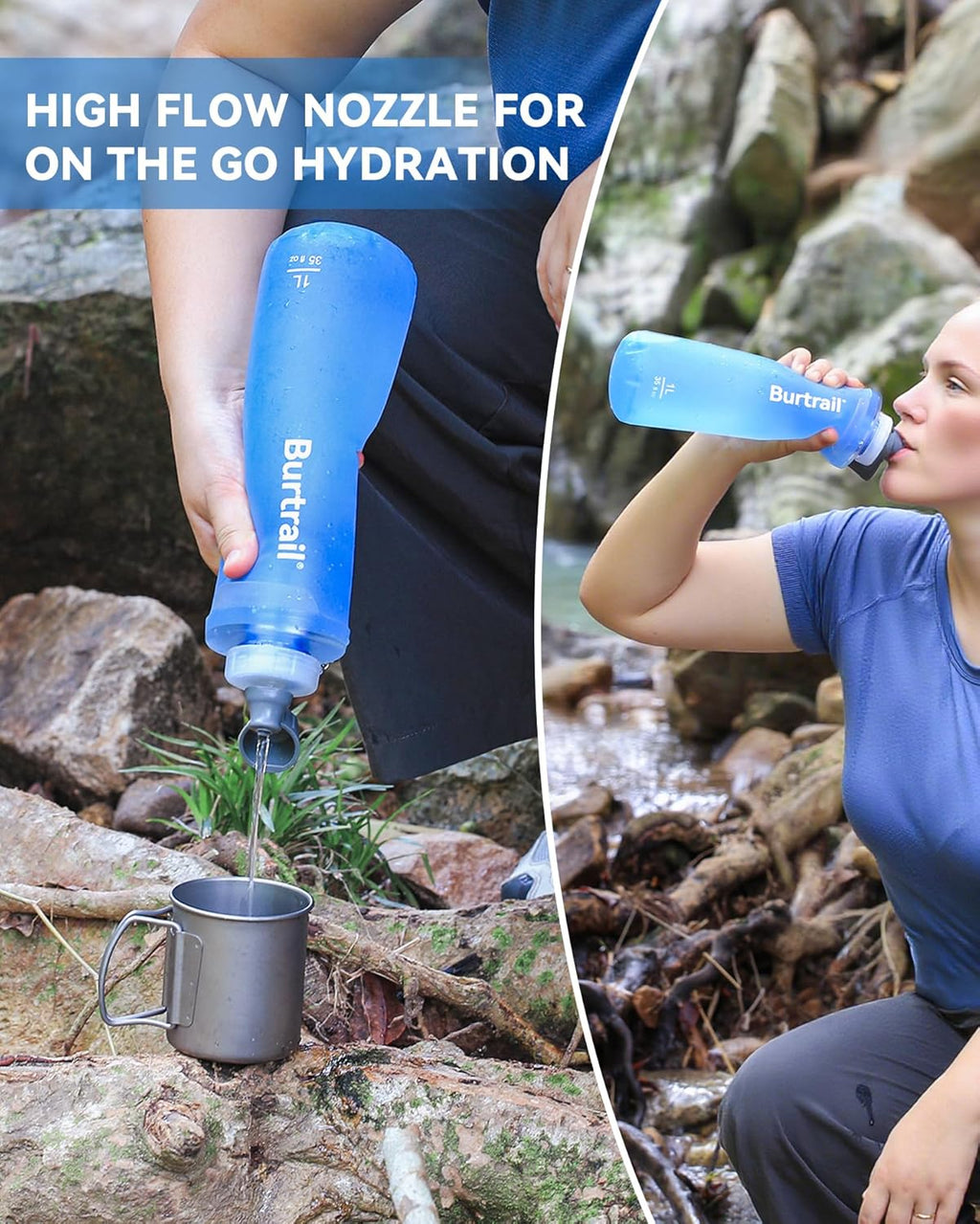 Ultralight Collapsible Water Bottle - 1.0L Leakproof Design | Compatible with 42mm BeFree Filter for Camping & Travel