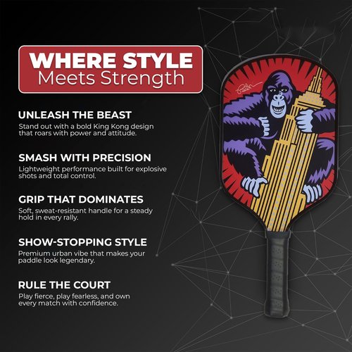 Pop Art Paddles Carbon Fiber Pickleball Paddles, Textured Honeycomb Core Pickleball Racket with Cushion Grip, Designed for Control and Balance by Legendary Pop Artist Burton Morris (Red)