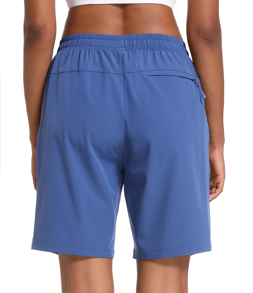 MAGCOMSEN Golf Shorts for Women 8" Hiking Shorts Lightweight Quick Dry Water Resistant Shorts Blue Grey XL