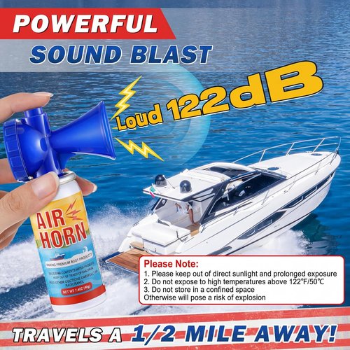 Air Horn | 122dB Loud Safety Horn - 1.4oz Can for Boating, Camping & Events | US Coast Guard Approved