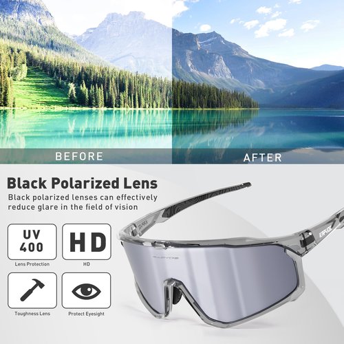 KAPVOE Polarized Cycling Glasses Men Women Mountain Bike Sunglasses MTB Glasses TR90 Sport Glasses Biking Sunglasses Bicycle Riding Goggles Road Cycling Sunglasses Running Golf Cycle Glasses Silver