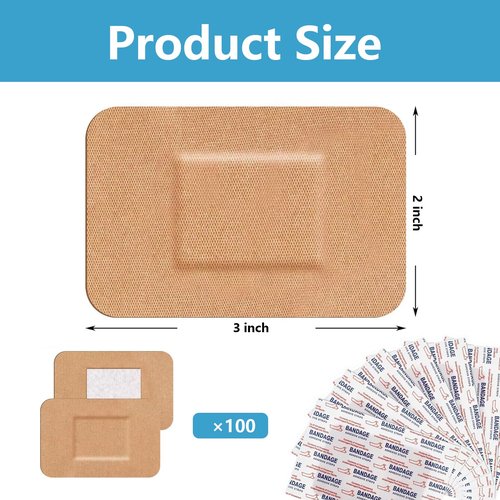 100 Pcs Large Adhesive Bandages 2 x 3 Inch Wound Care Flexible Adhesive Bandages Latex Free Fabric Wrap Gauze Pads for Skin Care and Protect Wounds