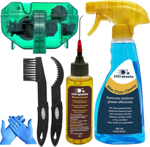 Bike Chain Lubricant Oil & Cleaner Set - 2oz Wet Lube & 19oz Degreaser with Scrubber Brush Tool