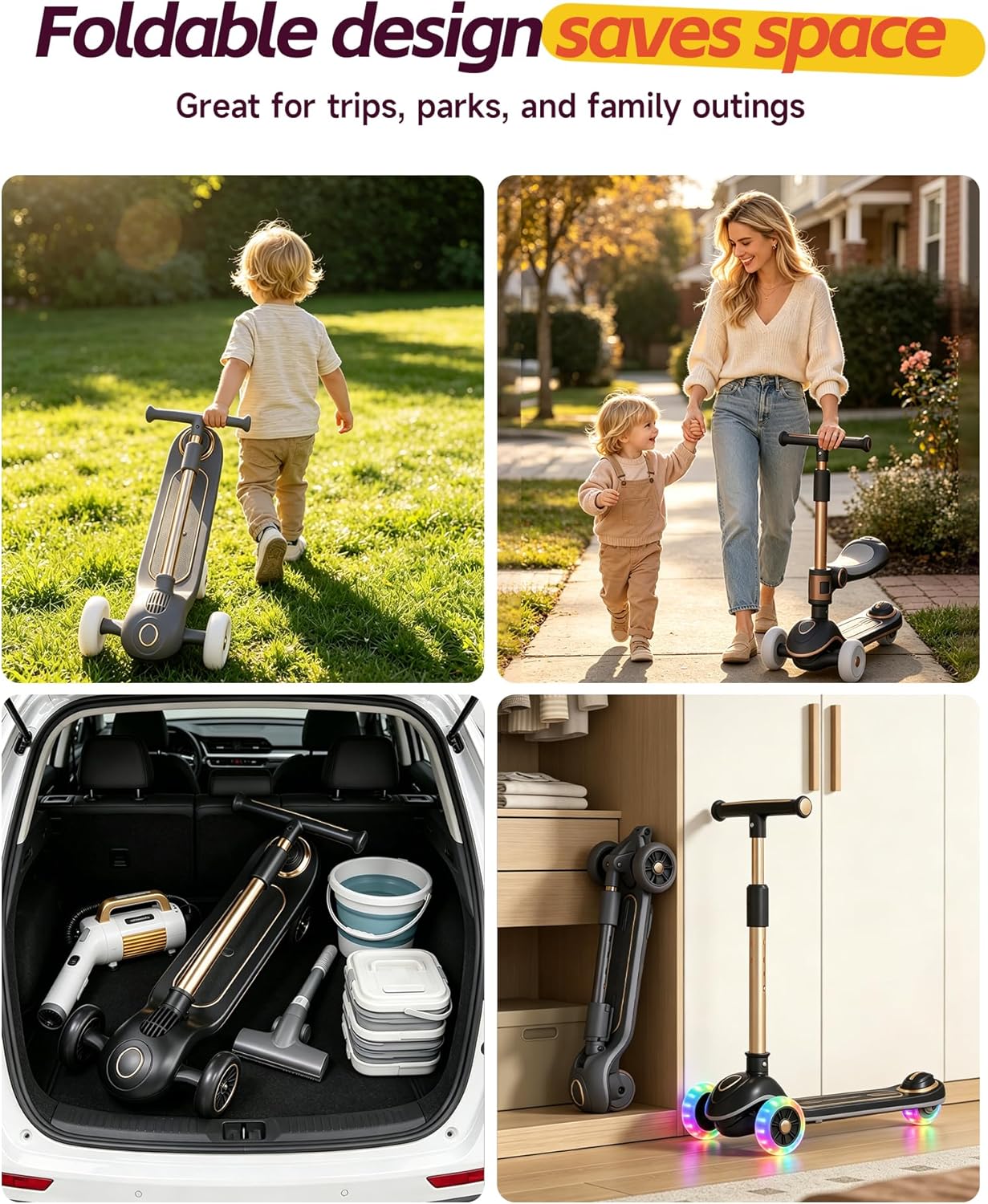 Skiennix 2-in-1 Toddler Scooter - Sit-to-Stand Training for Kids Ages 2-5 | Adjustable Handlebars & Light-Up Wheels