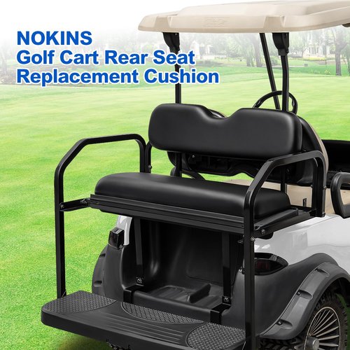 NOKINS Golf Cart Rear Seat Replacement Cushion, Universal Back Seat Cushions for Yamaha/EZGO TXT/RXV/Club Car Precedent/DS, Waterproof Vinyl Leather & Memory Foam, Black
