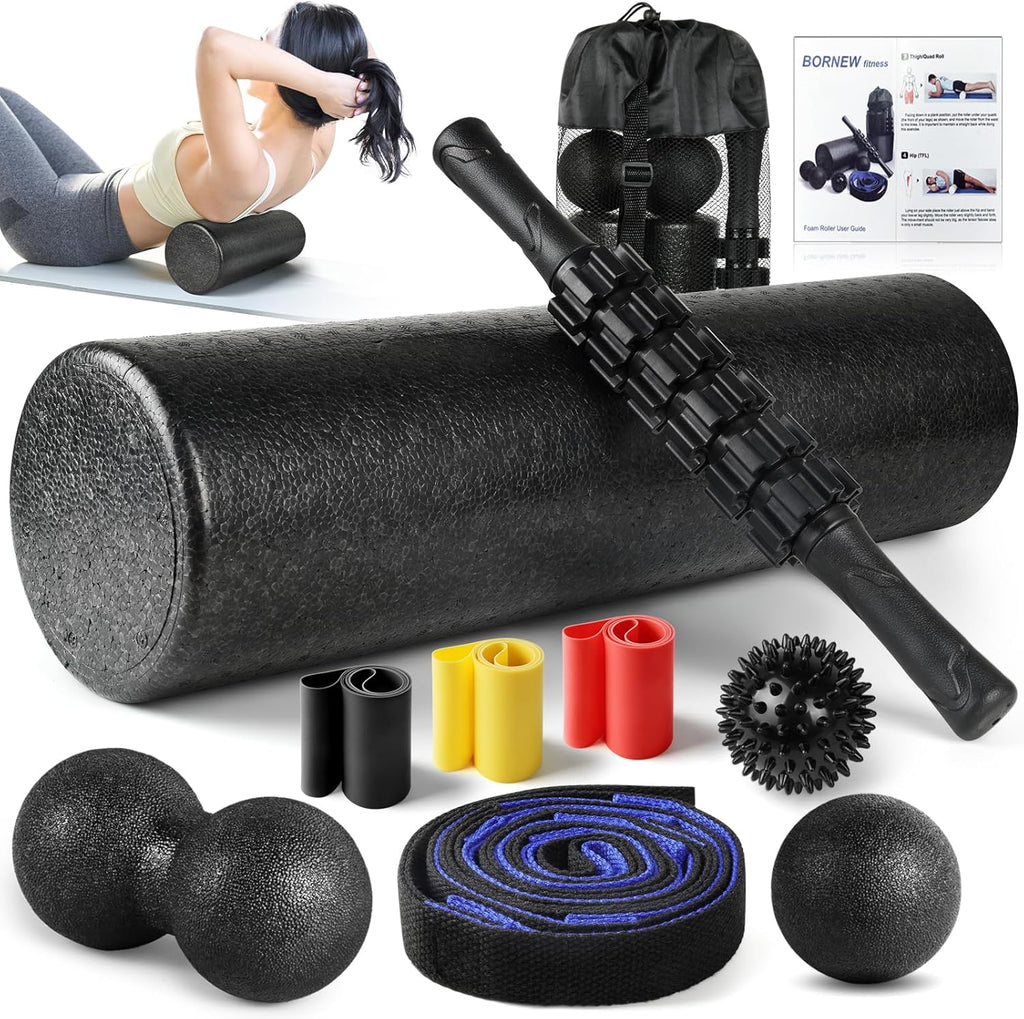 Skiennix 7-in-1 Foam Roller Set - Deep Tissue Muscle Massager with High Density Back Roller & Accessories