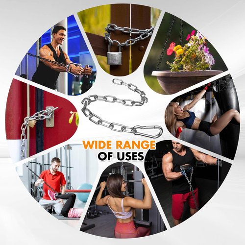 Anobeyi 23.6" Gym Fitness Cable Extension Chain, 304 Stainless Steel Cable Machine Extension Accessory, Workout Chain for Home Gym Replacement, Weight Lifting, Triceps Exercise (Silver-2pcs (Dia-4mm))