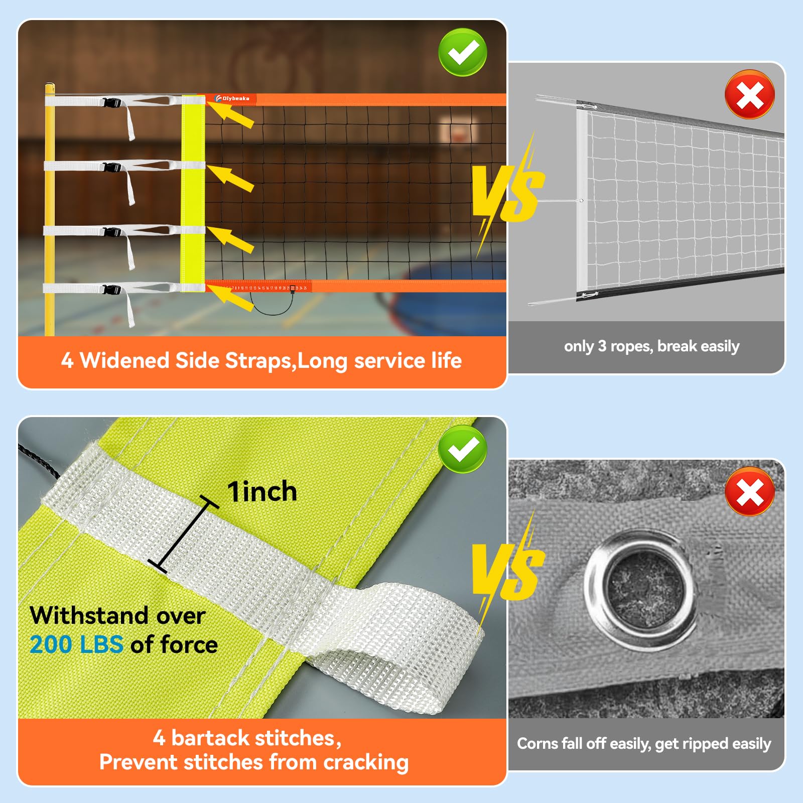 Professional Volleyball Net with Aircraft Steel Cable, Scoring Design - Anti-UV & Heavy Duty for Outdoor, Backyard, Pool, Schoolyard, Beach - Easy Set Up with Storage Bag