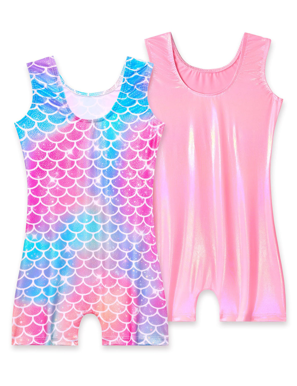 Nokecina Gymnastics Leotards for Girls Size 1-2t Pink Purple 2 Packs Sleeveless Toddler Biketards