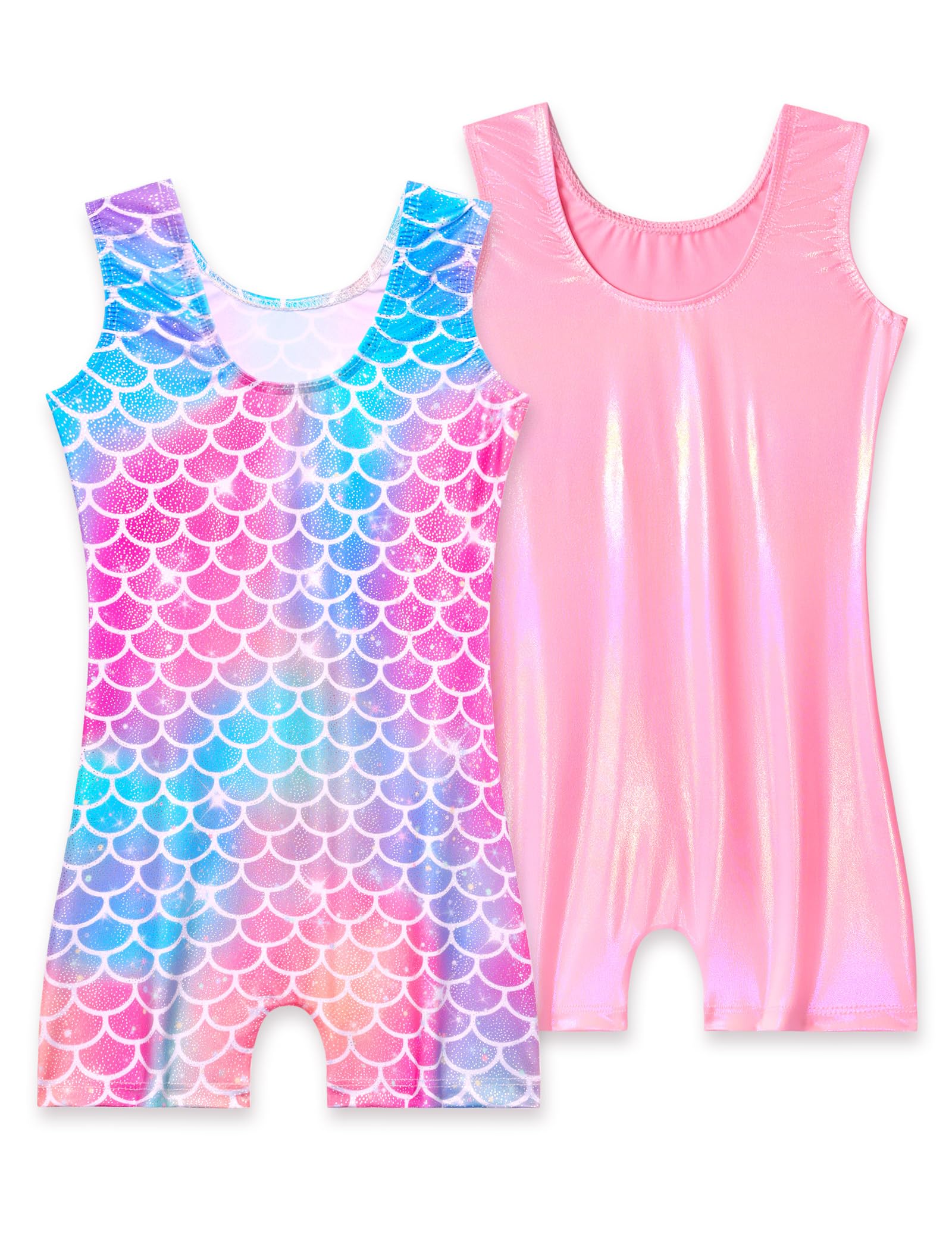 Nokecina Gymnastics Leotards for Girls Size 1-2t Pink Purple 2 Packs Sleeveless Toddler Biketards