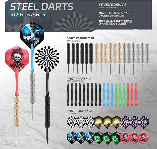 CyeeLife Professional Steel Darts Set - 18 Metal Tip Darts with Shafts & Flights for Beginners
