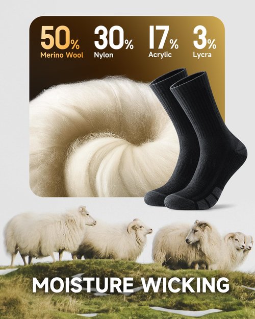 RUIXUE Merino Wool Hiking Socks for Men Women | OEKO-TEX & GRS Certified | Seamless Toe, Terry Cushioned, Odor-Resistant, Breathable Soft Stretch Thermal Warm Boot Sock - 3 Pairs